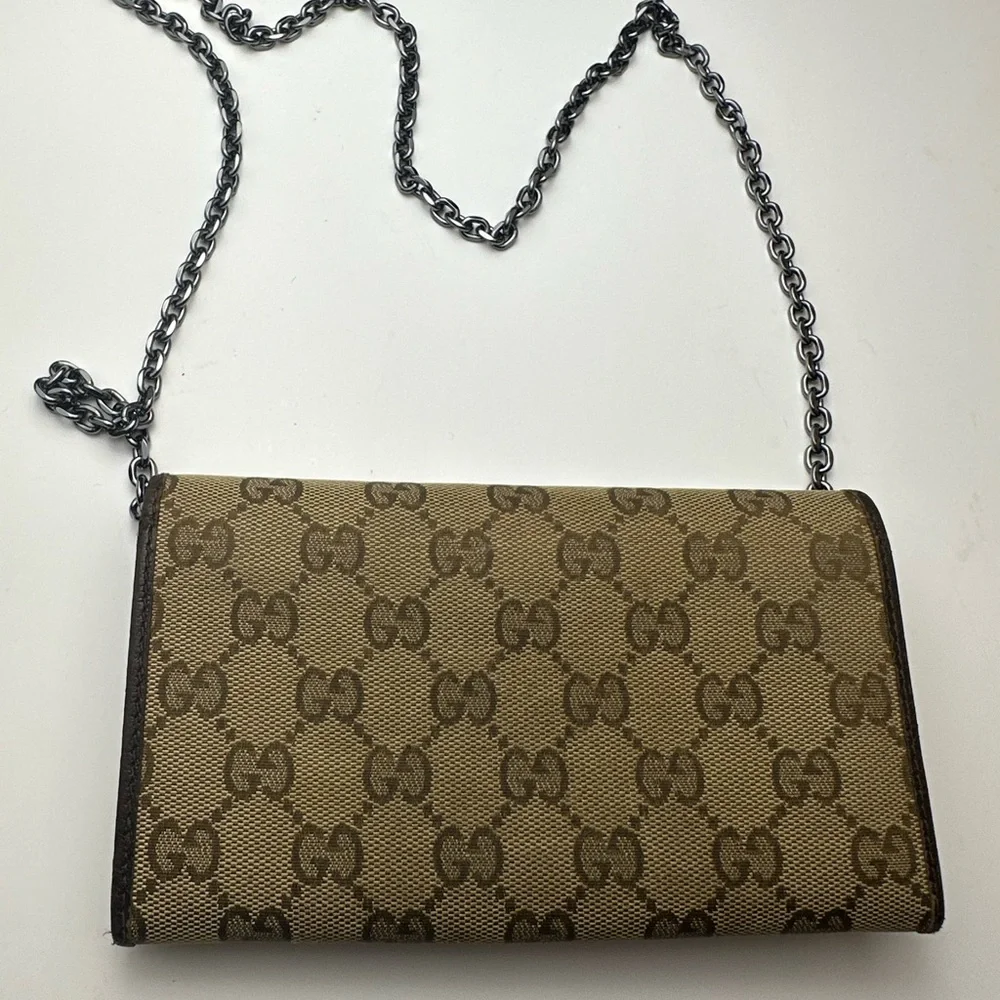 Gucci GG Monogram Supreme Canvas And Brown Leather Wallet - Picture 11 of 12